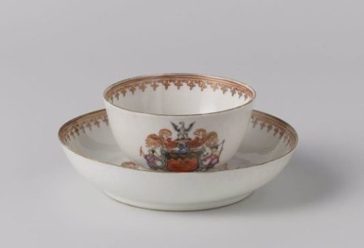 Cup and saucer with the arms of the Lovelace family