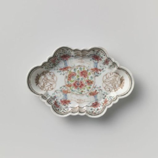 Spoon tray with floral scrolls, monogram and clasped hands