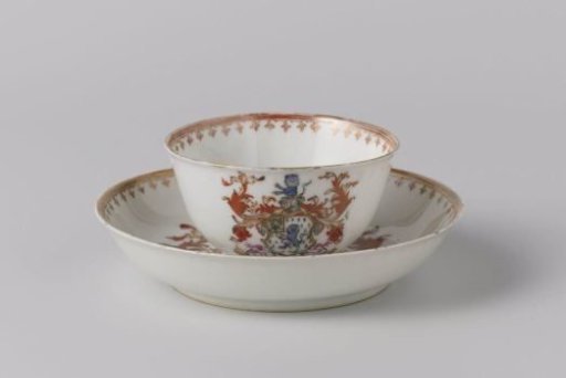 Bell-shaped cup and saucer with the arms of the Edwards family
