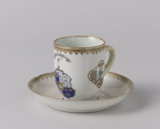 Cup with handle and saucer with the arms of the families Gordon and Forbes