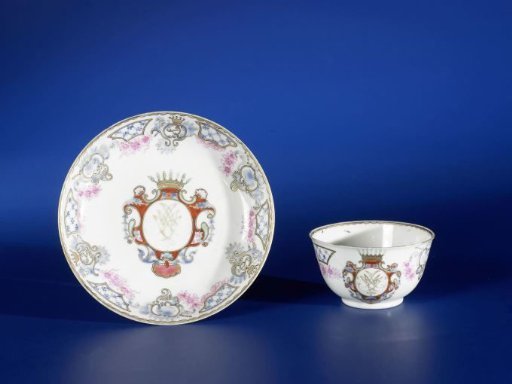 Bell-shaped cup and saucer with a crowned monogram
