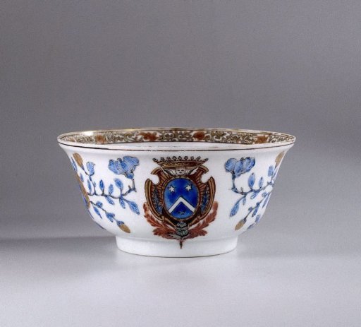 Bell-shaped bowl with a crowned coat of arms and flower sprays