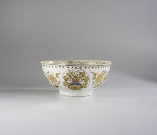 Straight-sided bowl with a coat of arms and flower scrolls