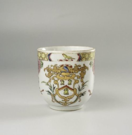 Cup with handle with a coat of arms and peony sprays