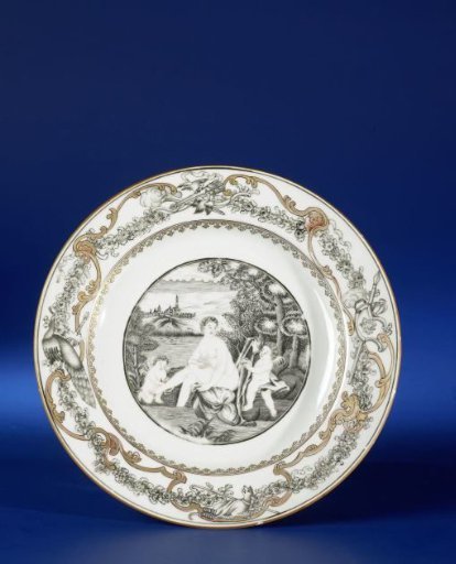Plate with an image of a bathing woman