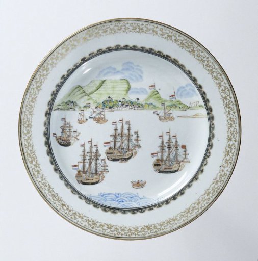 Plate with Dutch ships anchored at the Table Bay