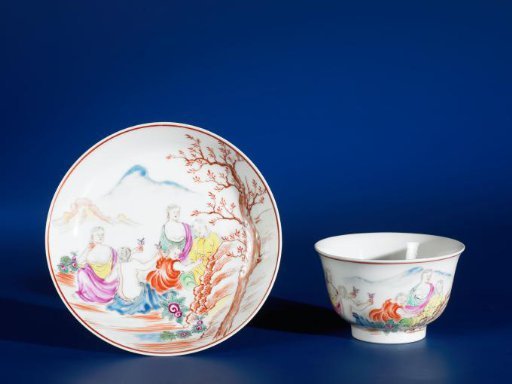 Bell-shaped cup with European figures in a landscape
