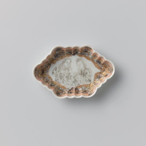 Spoon tray with a European, tea drinking couple
