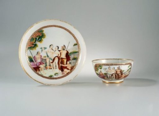 Straight-sided cup and saucer with an image of the Judgement of Paris