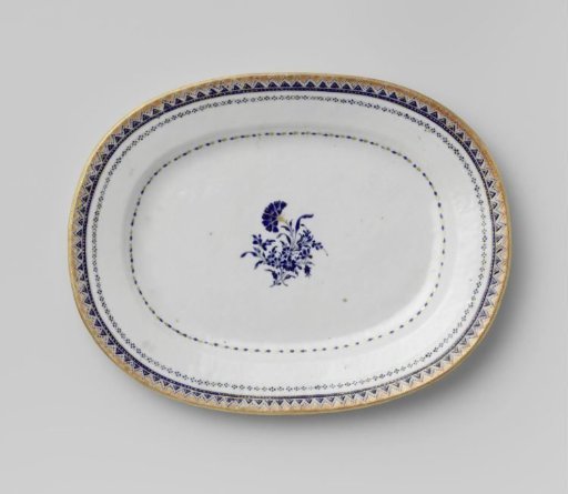 Oval plate with a small flower group and ornamental border