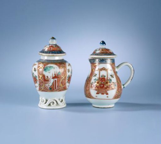 Milk jug with flower basket and water landscape in panels