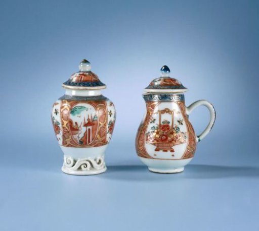 Milk jug with flower basket and water landscape in panels