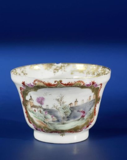 Bell-shaped cup with European landscapes in panels