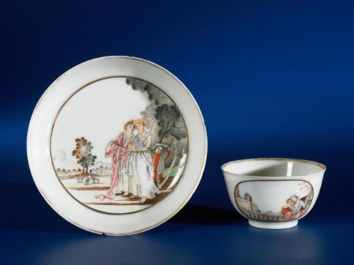 Saucer with European figures in a landscape