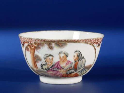 Bell-shaped cup with European people in a landscape in oval medallions