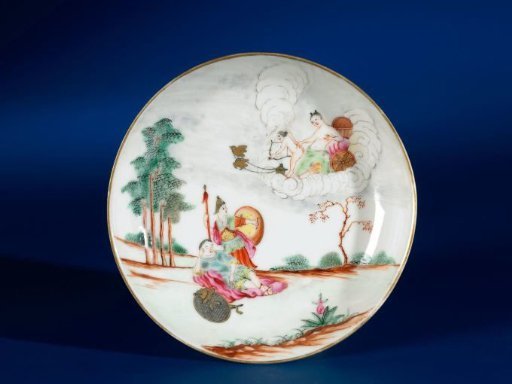 Saucer with a mythological scene with Venus, Cupid and Minerva