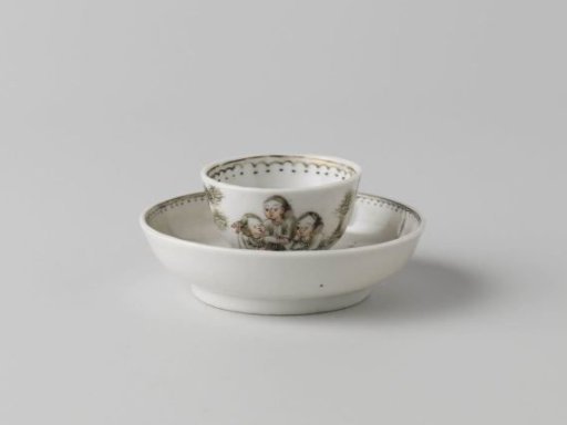 Cup and saucer with four people in a landscape
