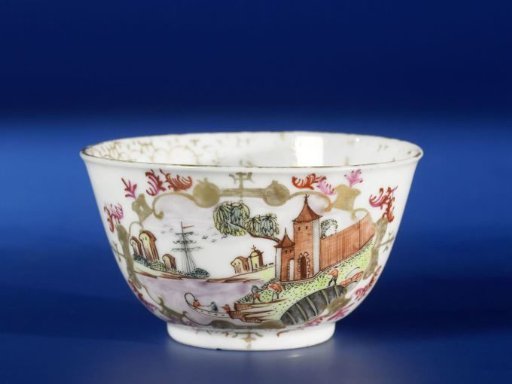 Bell-shaped cup with European landscapes in panels