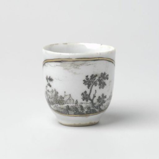 Cup with handle with European landscape in a medallion