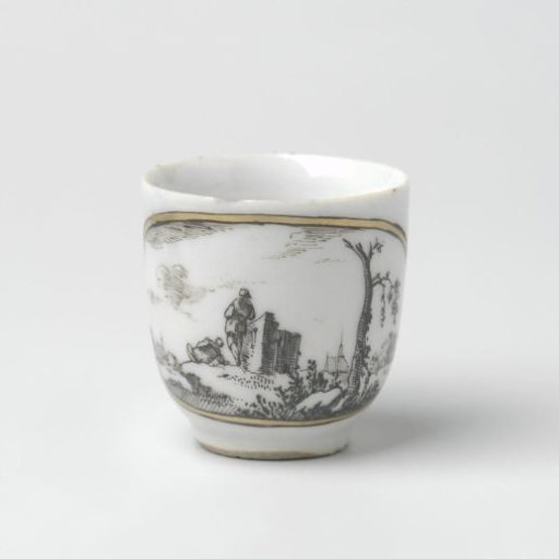 Cup with handle with European landscape in a medallion