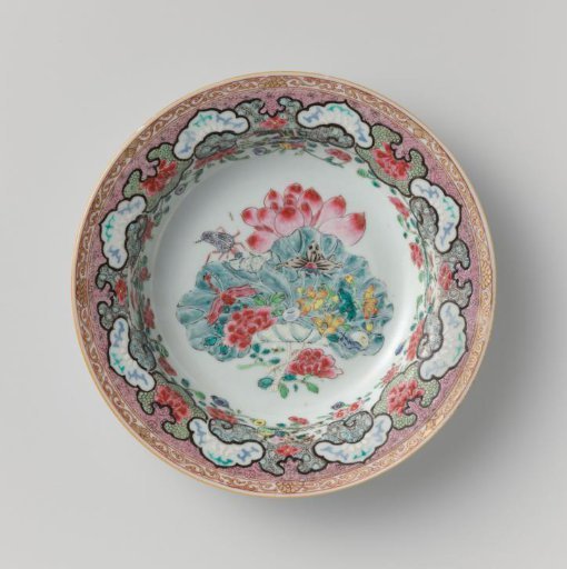 Soup plate with a large lotus and insects