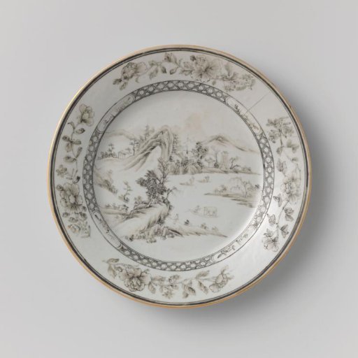 Plate with a river landscape and flower sprays