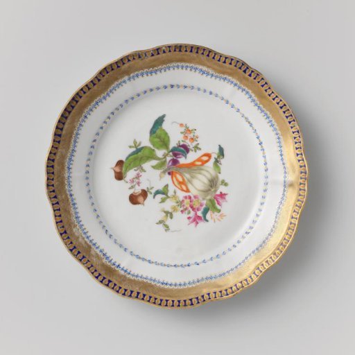 Lobed plate with fruit and flower sprays and ornamental borders