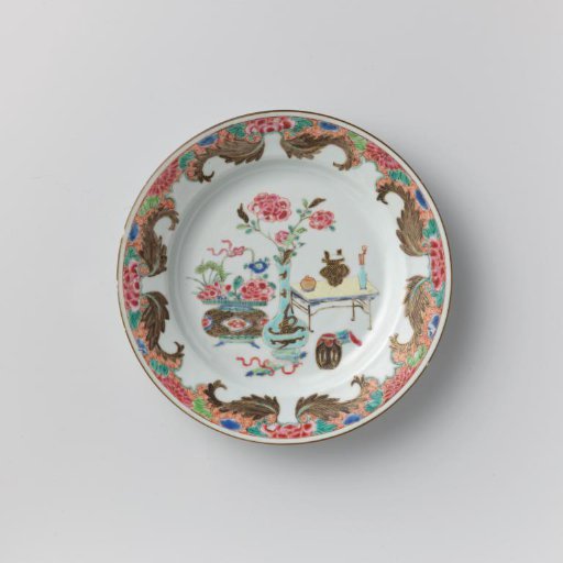 Plate with precious objects and foliate scrolls