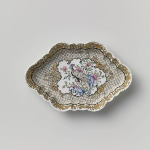 Spoon tray with a pheasant on a rock and flower scrolls