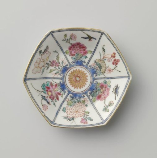 Saucer with flower sprays, birds and insects