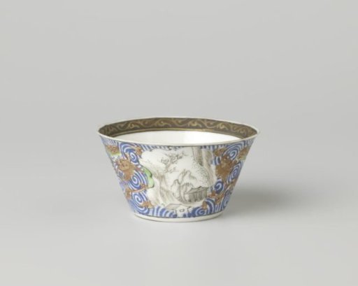 Cup with landscapes and dragons amid scrollwork