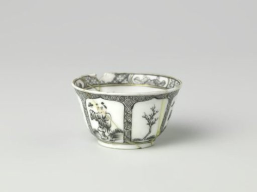 Cup with a boy and a butterfly in a landscape
