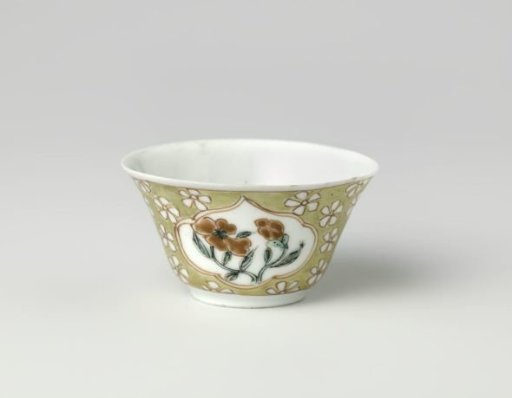 Cup with a farmer and flowering plants in panels