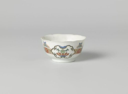 Bell-shaped cup with butterflies, floral scrolls and auspicious objects in panels