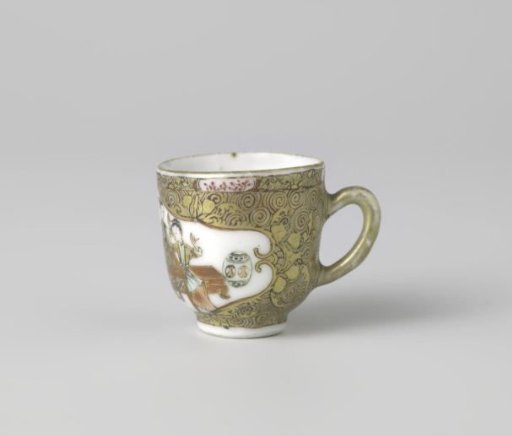 Cup with handle with three women in a panel on a ground of scrolls