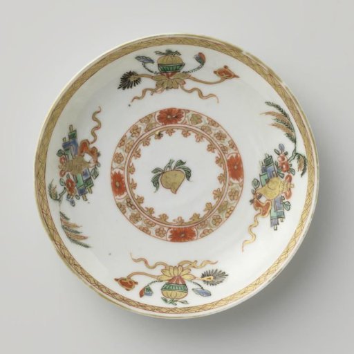 Saucer with auspicious symbols and ornamental borders
