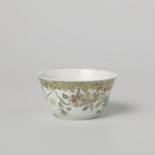 Bell-shaped cup with two pheasants on a peony sprays