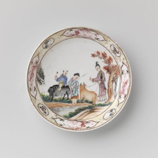 Saucer with oxherds in a water landscape