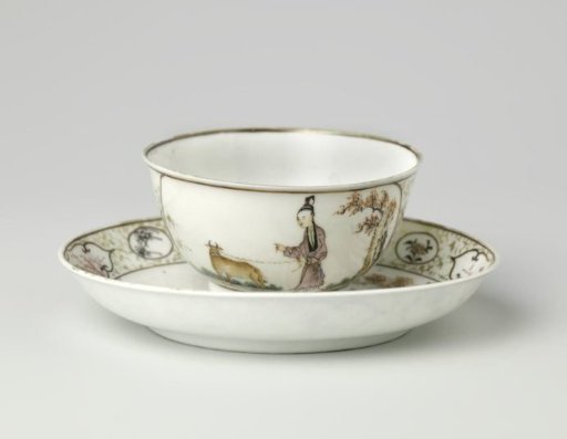 Cup and saucer with oxherds in a water landscape