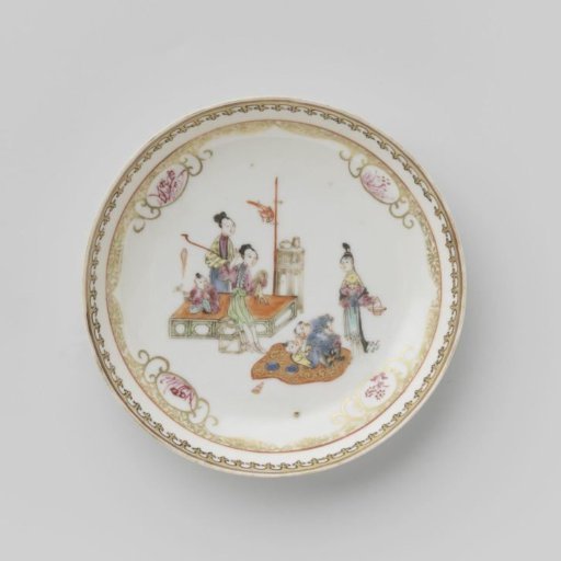 Saucer with women, playing boys and floral scrolls