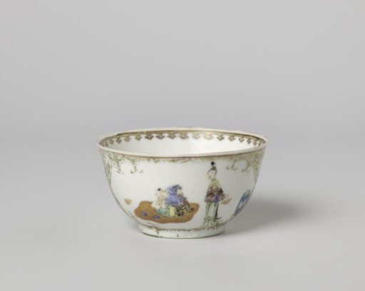 Bell-shaped cup with women, playing boys and floral scrolls