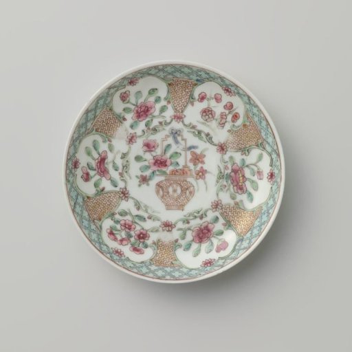 Saucer with a flower basket, floral scrolls and flower sprays