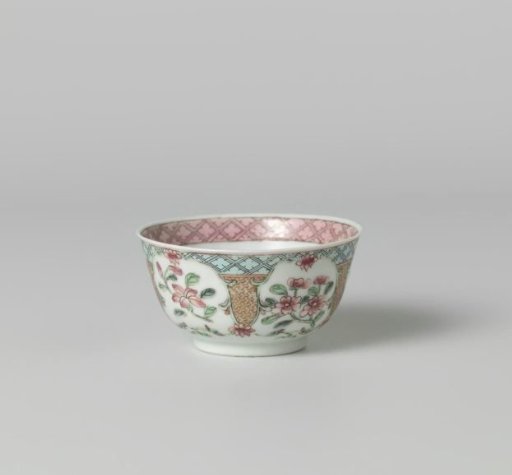 Bell-shaped cup with a flower basket, floral scrolls and flower sprays