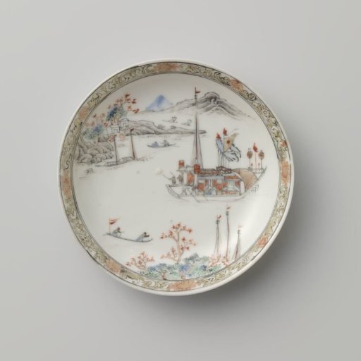Saucer with a river landscape with ships