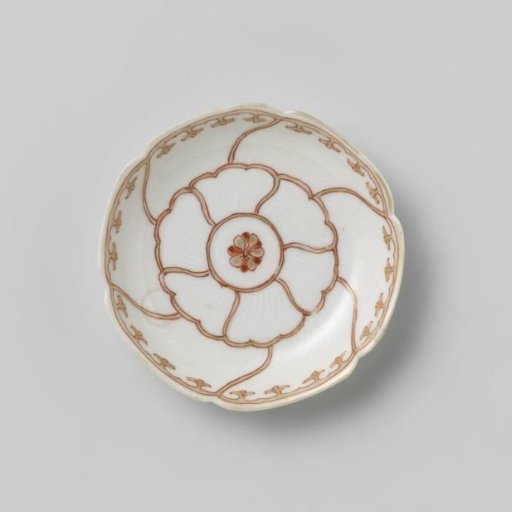 Saucer with stylized flower and ornamental border