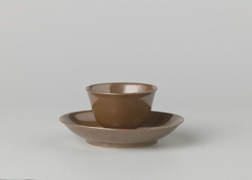 Cup and Saucer with a Dark Brown Glaze