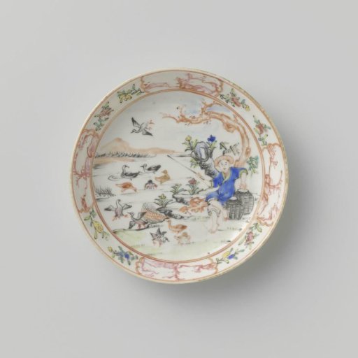 Saucer with a seated fisherman in a landscape with ducks