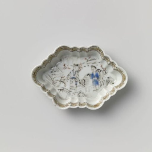 Spoon tray with two shepherds with an ox in a water landscape