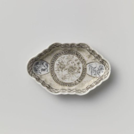 Spoon tray with flower sprays, diaper pattern and flower scrolls