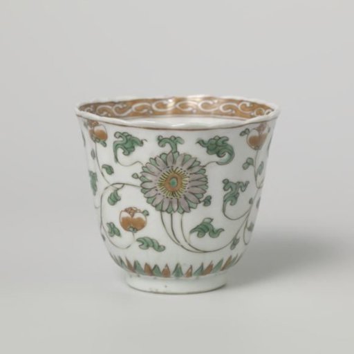 Tall, bell-shaped cup with stylized floral scrolls